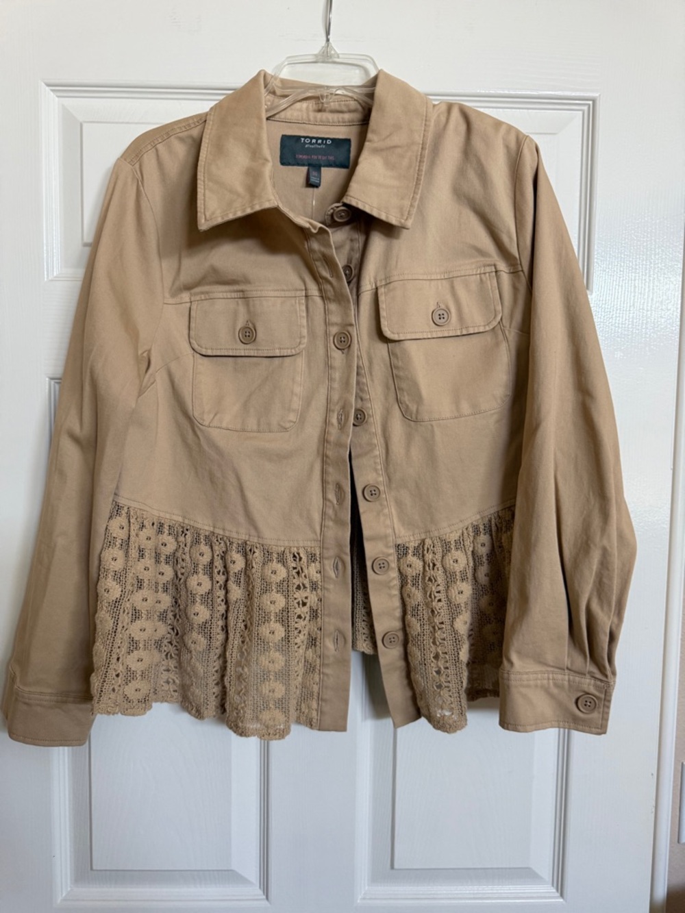 Torrid Beige Crochet Hem Peplum Jacket M/L NWT